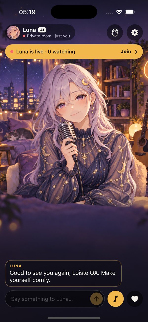 Loiste app: Luna greeting a viewer